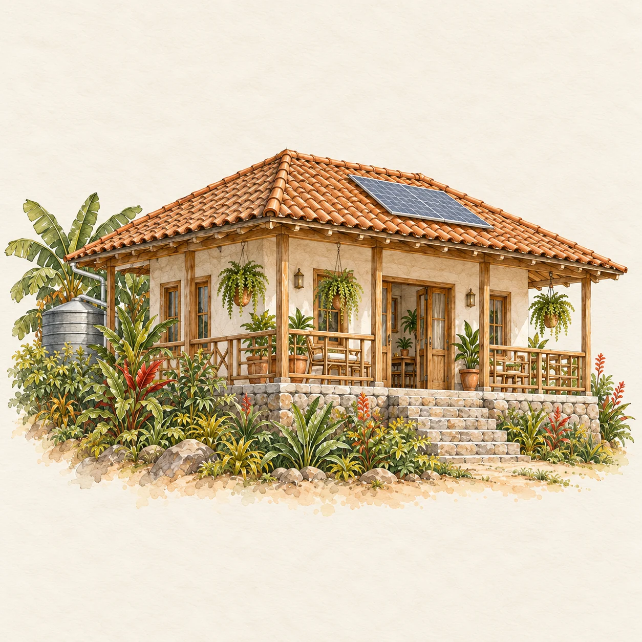 Ilustración conceptual: habitar de una casa rural.
