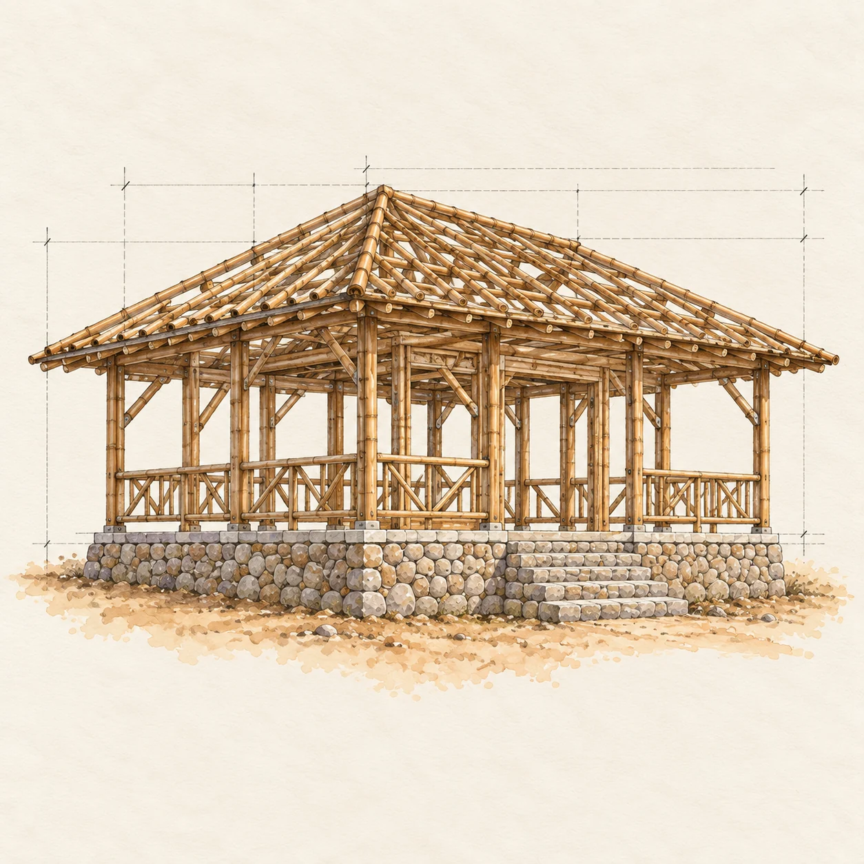 Ilustración conceptual: estructura de una casa rural.
