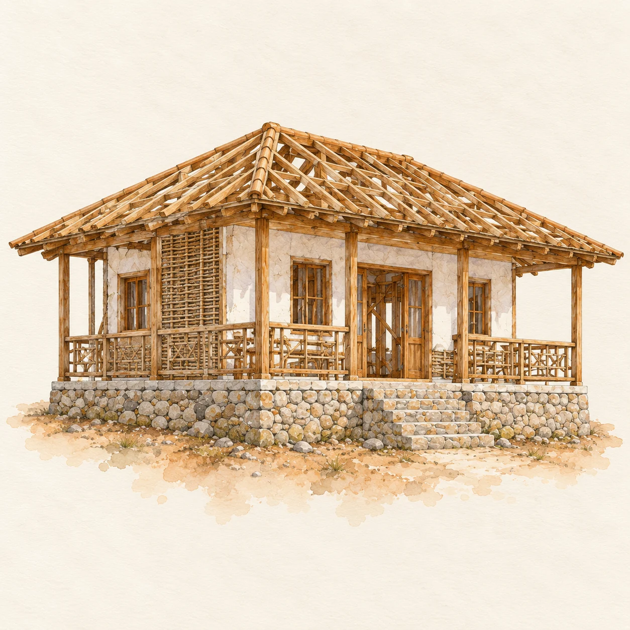 Ilustración conceptual: muros de una casa rural.